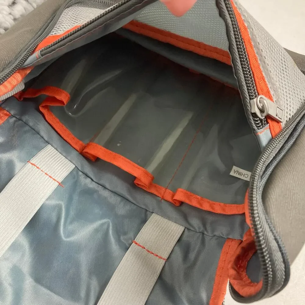 Lewis N Clark Toiletry Bag Gray Orange Trim Handle Travel Hang Mesh Pocket 9x9